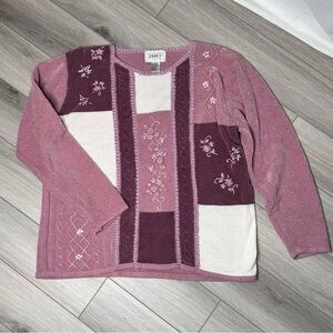 VTG Jenny Women’s Patchwork Sweater Long Sleeve Pullover Size XL More Like L